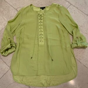 Etcetera Green Silk Tie Front Blouse